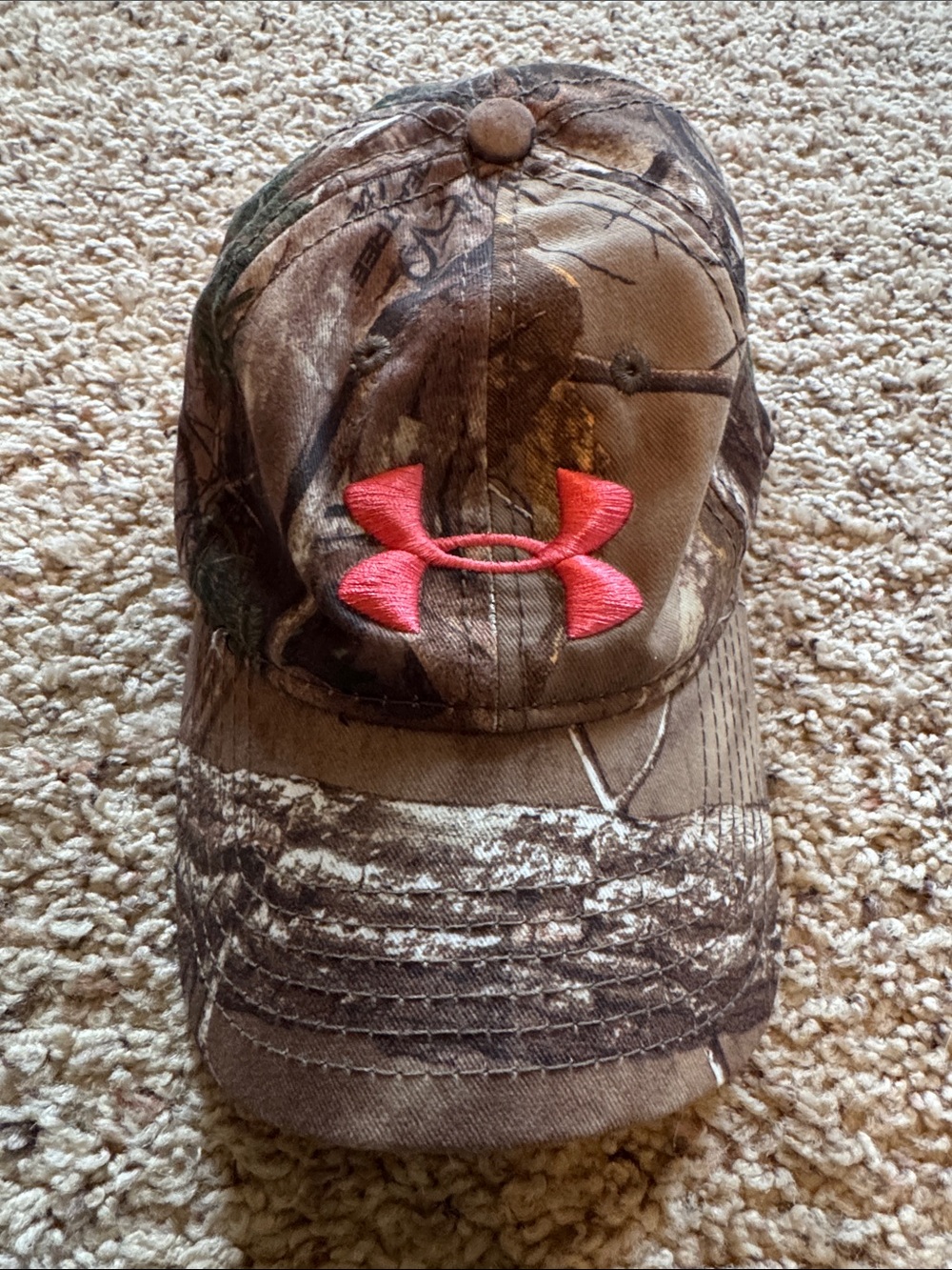 Under Armour Brown Camo Hat with Pink Logo